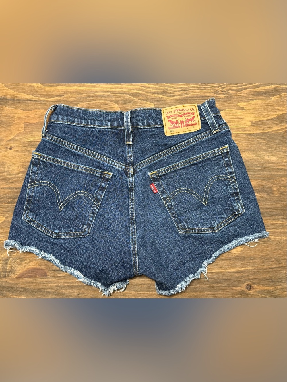 Levi's Women's Dark Blue Denim Cutoff Shorts with Frayed Hem